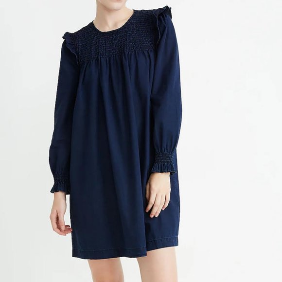 Madewell Dresses & Skirts - Madewell Women's Indigo Ruffle-Neck Smocked Babydoll Dress, Size‎ M